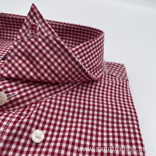 Red checked TC hidden button-down shirt